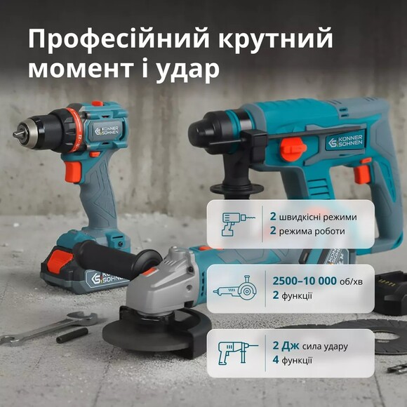 Набор аккумуляторных инструментов Konner&Sohnen KS RHAGD 20V SET 3 PLUS изображение 27