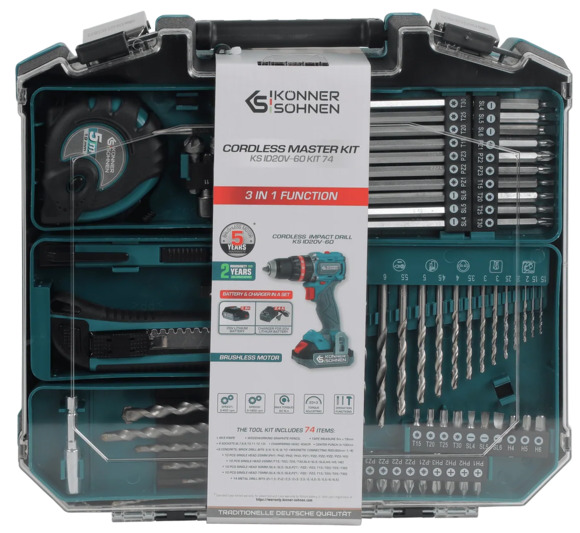 Аккумуляторный шуруповерт Konner&Sohnen KS ID20V-60 KIT 74 изображение 7