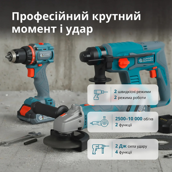 Набор аккумуляторных инструментов Konner&Sohnen KS RHAGD 20V SET 3 изображение 28