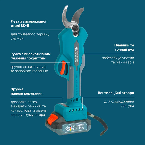 Аккумуляторный секатор Konner&Sohnen KS CPS20V-32 CASE изображение 11
