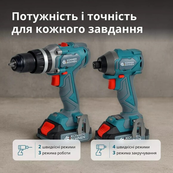 Набор аккумуляторных инструментов Konner&Sohnen KS IDISD 20V SET 2 PLUS изображение 26