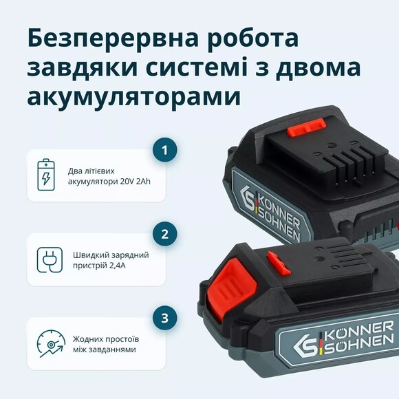 Набор аккумуляторных инструментов Konner&Sohnen KS IDISD 20V SET 2 PLUS изображение 21